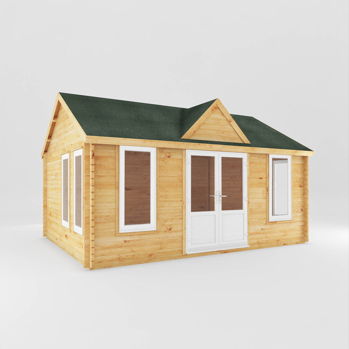 Mercia Clock Tower Log Cabin in White finish, doors closed