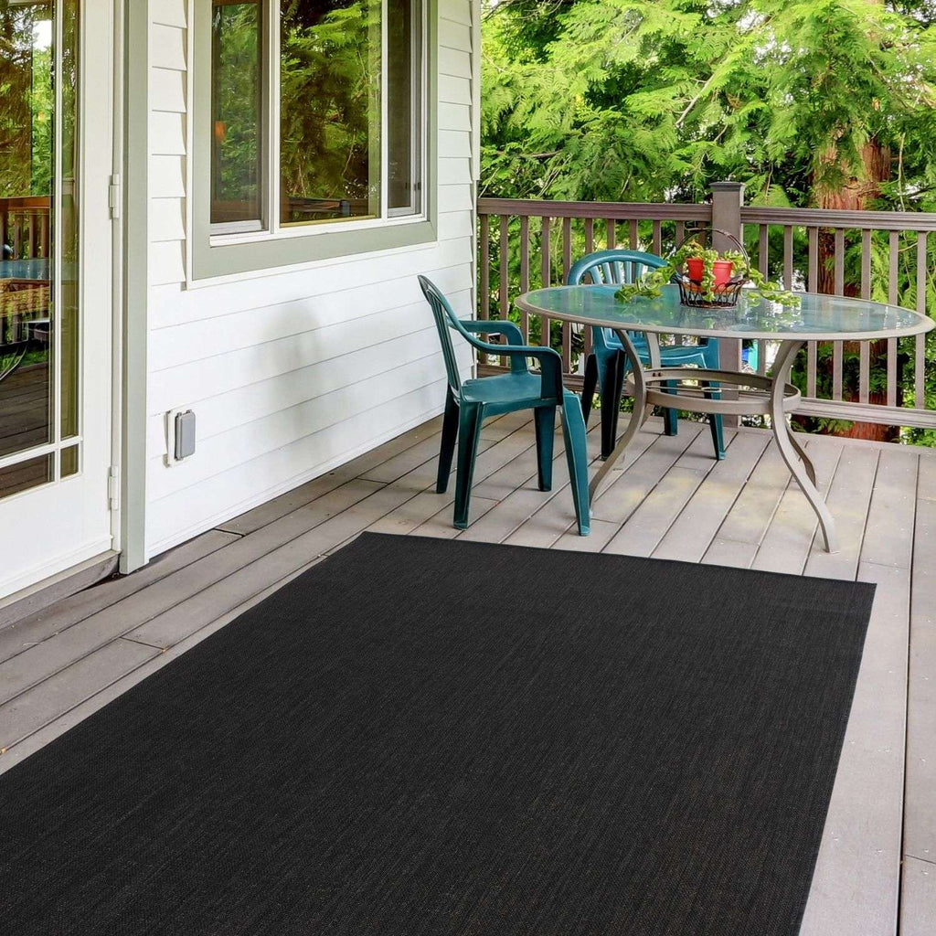 Ecology Outdoor Rug | Plain Black Flatweave | Weatherproof Polypropylene