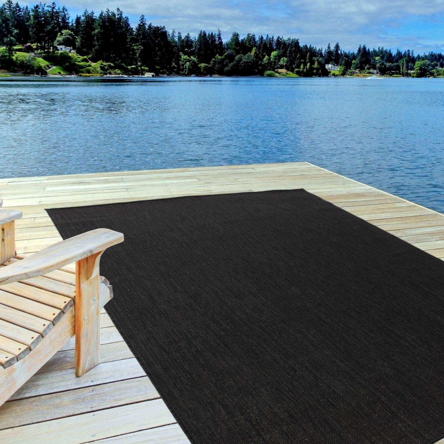 Ecology Outdoor Rug | Plain Black Flatweave | Weatherproof Polypropylene