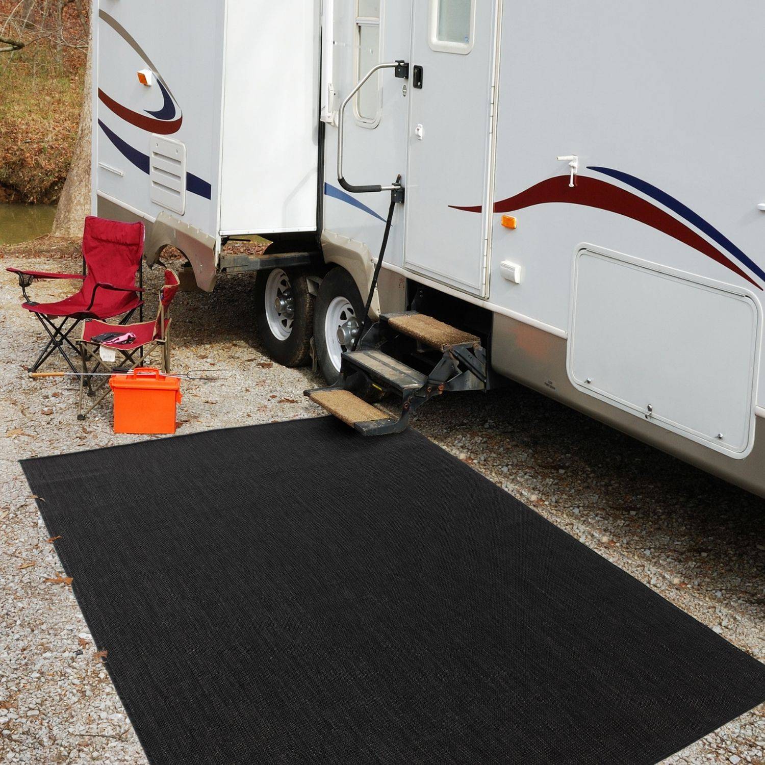Ecology Outdoor Rug | Plain Black Flatweave | Weatherproof Polypropylene