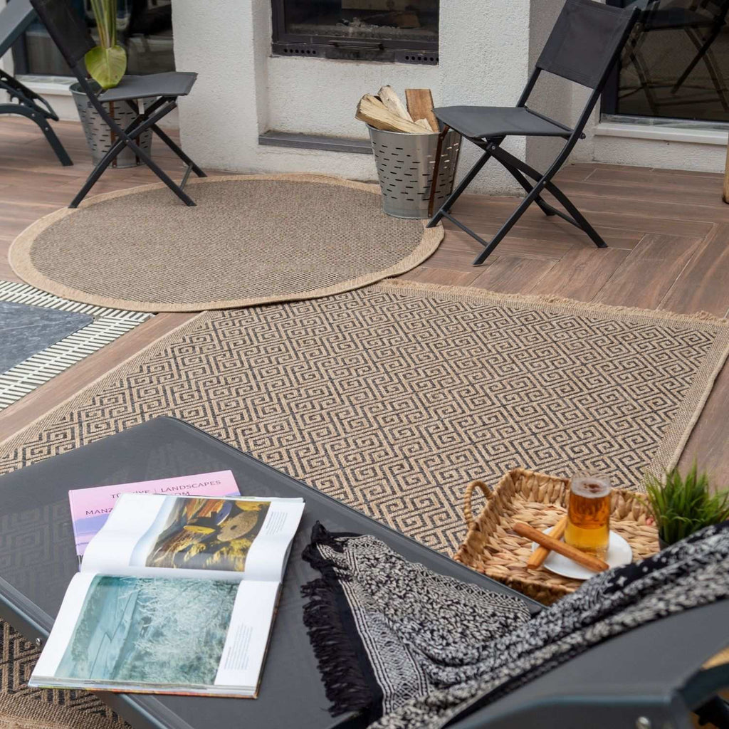 Nature Outdoor Rug | Blue Greek Key Flatweave | OEKO-TEX Certified