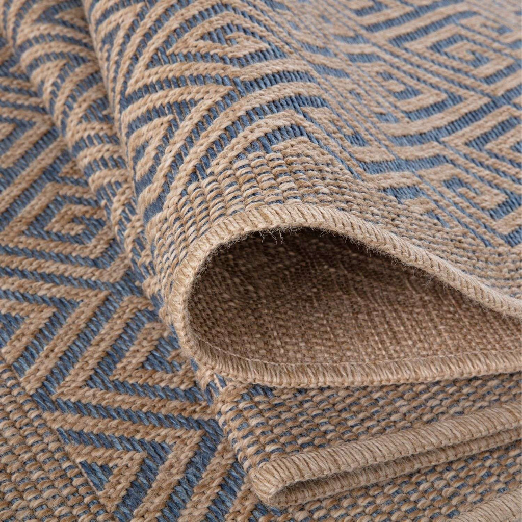 Nature Outdoor Rug | Blue Greek Key Flatweave | OEKO-TEX Certified