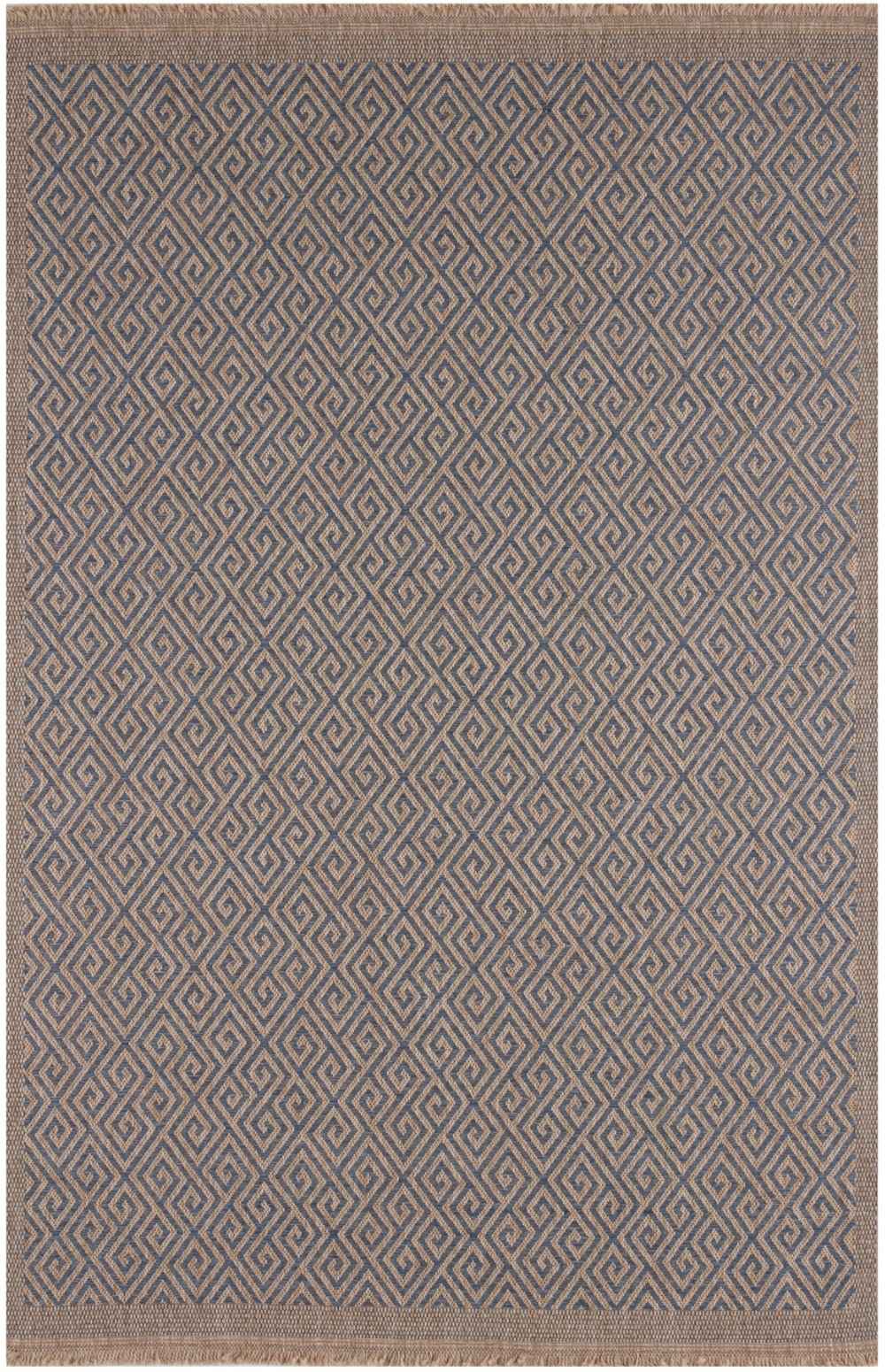 Nature Outdoor Rug in blue Greek Key OEKO-TEX certified flatweave