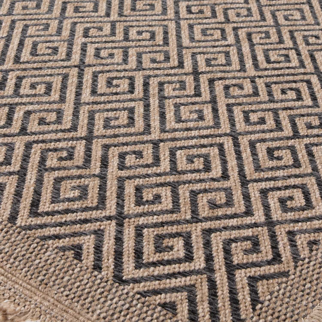 Nature Outdoor Rug | Dark Grey Greek Key Flatweave | OEKO-TEX Certified