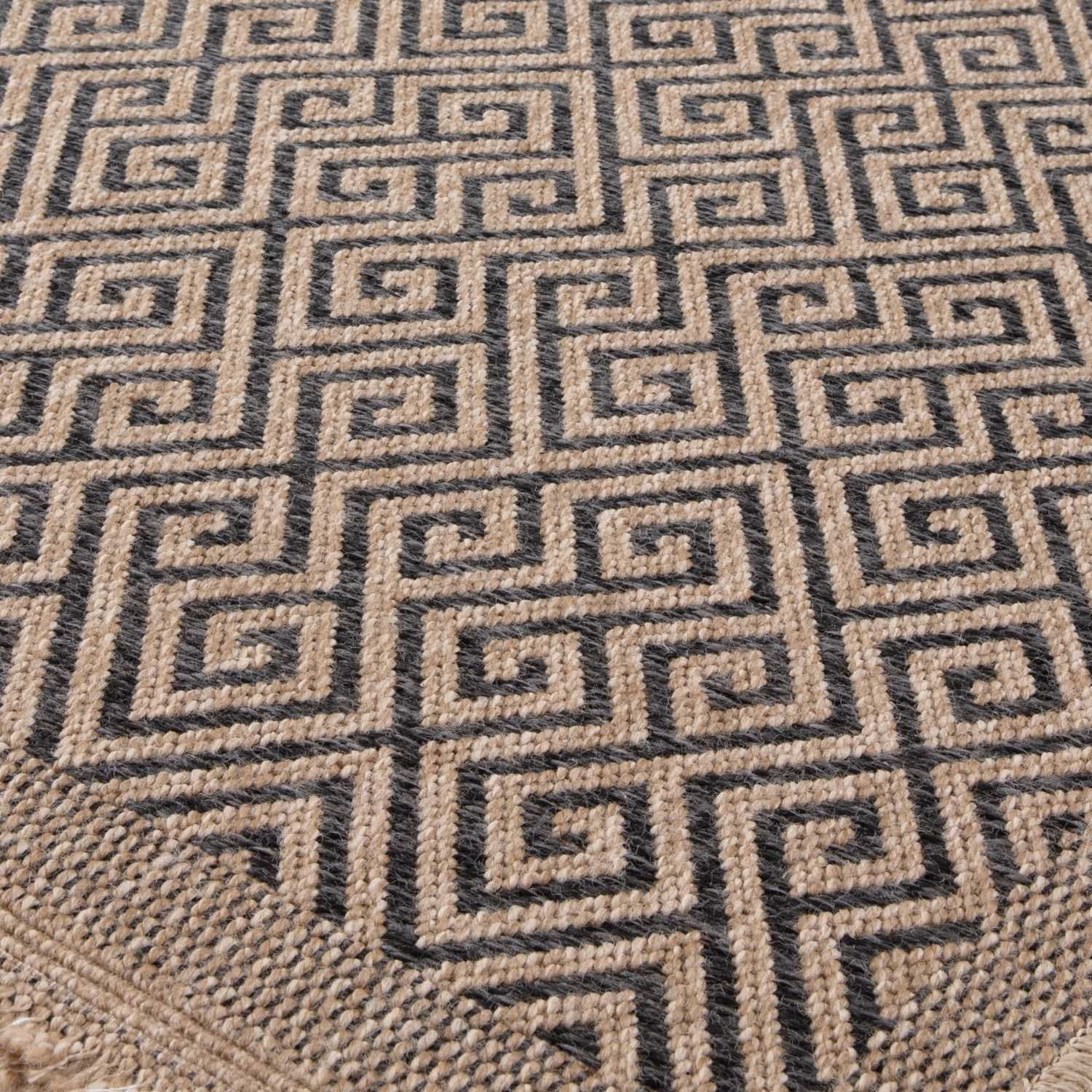 Nature Outdoor Rug | Dark Grey Greek Key Flatweave | OEKO-TEX Certified