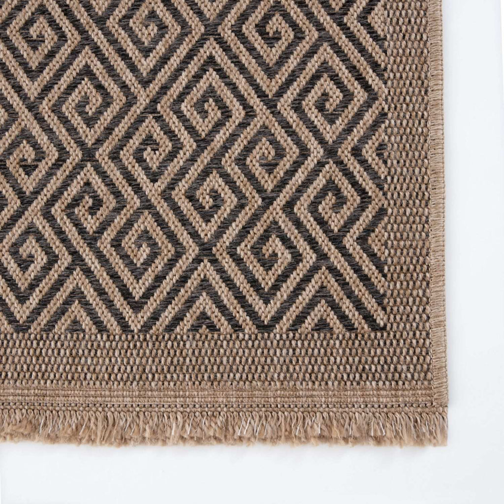 Nature Outdoor Rug | Dark Grey Greek Key Flatweave | OEKO-TEX Certified