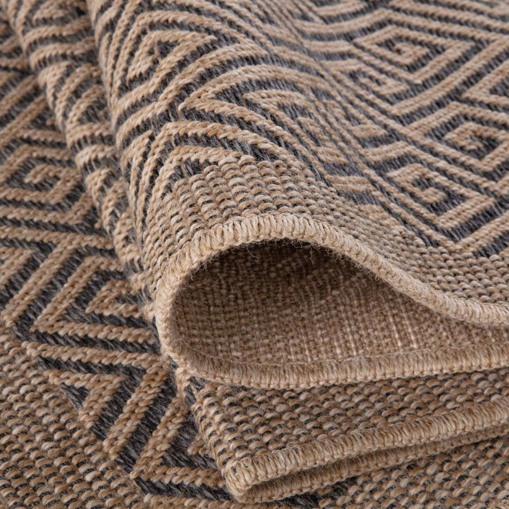 Nature Outdoor Rug | Dark Grey Greek Key Flatweave | OEKO-TEX Certified