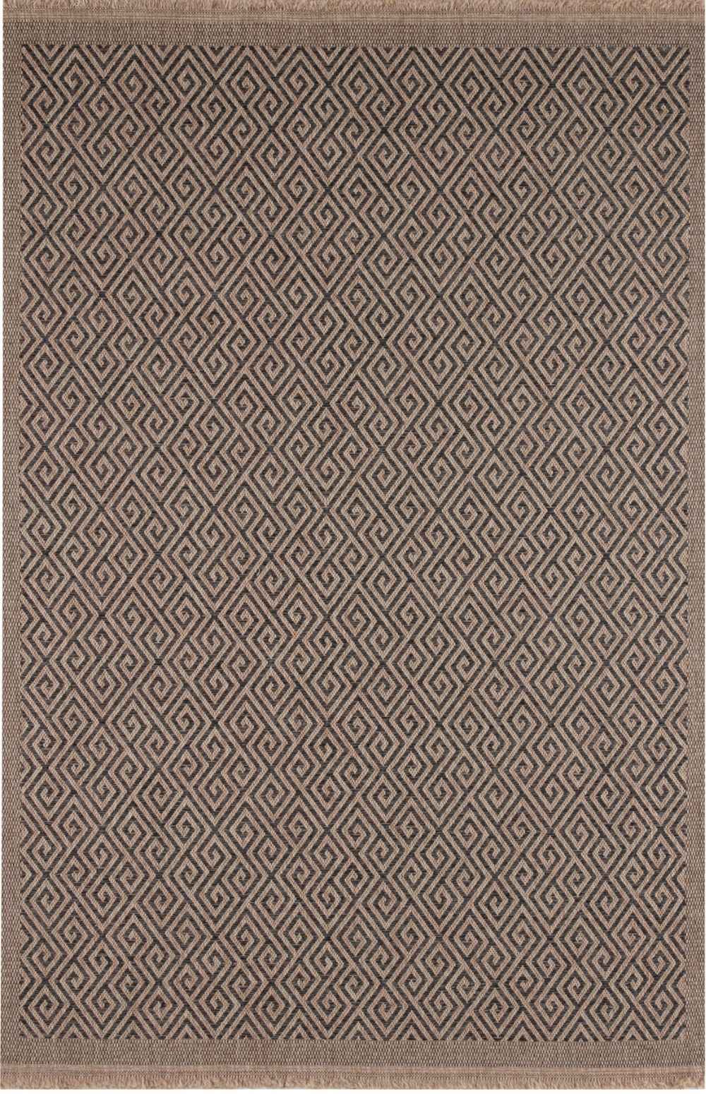 Nature Outdoor Rug in dark grey Greek Key OEKO-TEX certified flatweave