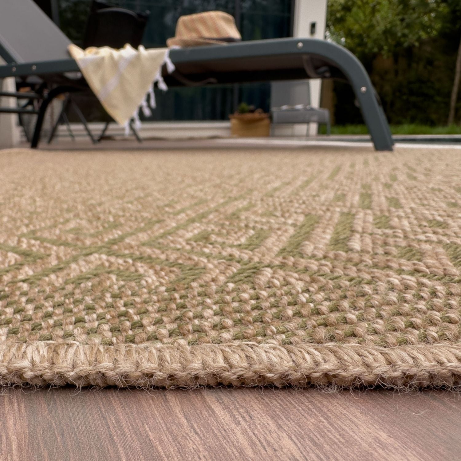 Nature Outdoor Rug | Green Greek Key Flatweave | OEKO-TEX Certified
