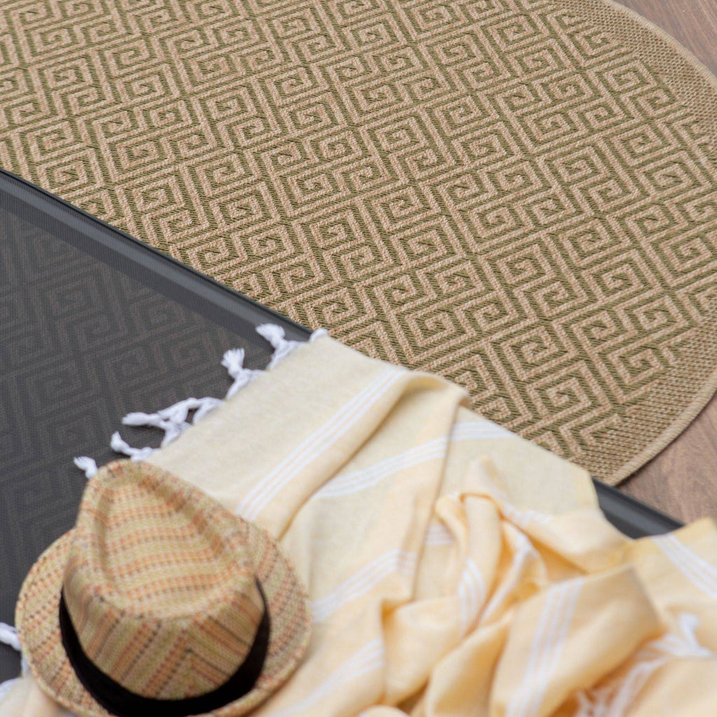 Nature Outdoor Rug | Green Greek Key Flatweave | OEKO-TEX Certified