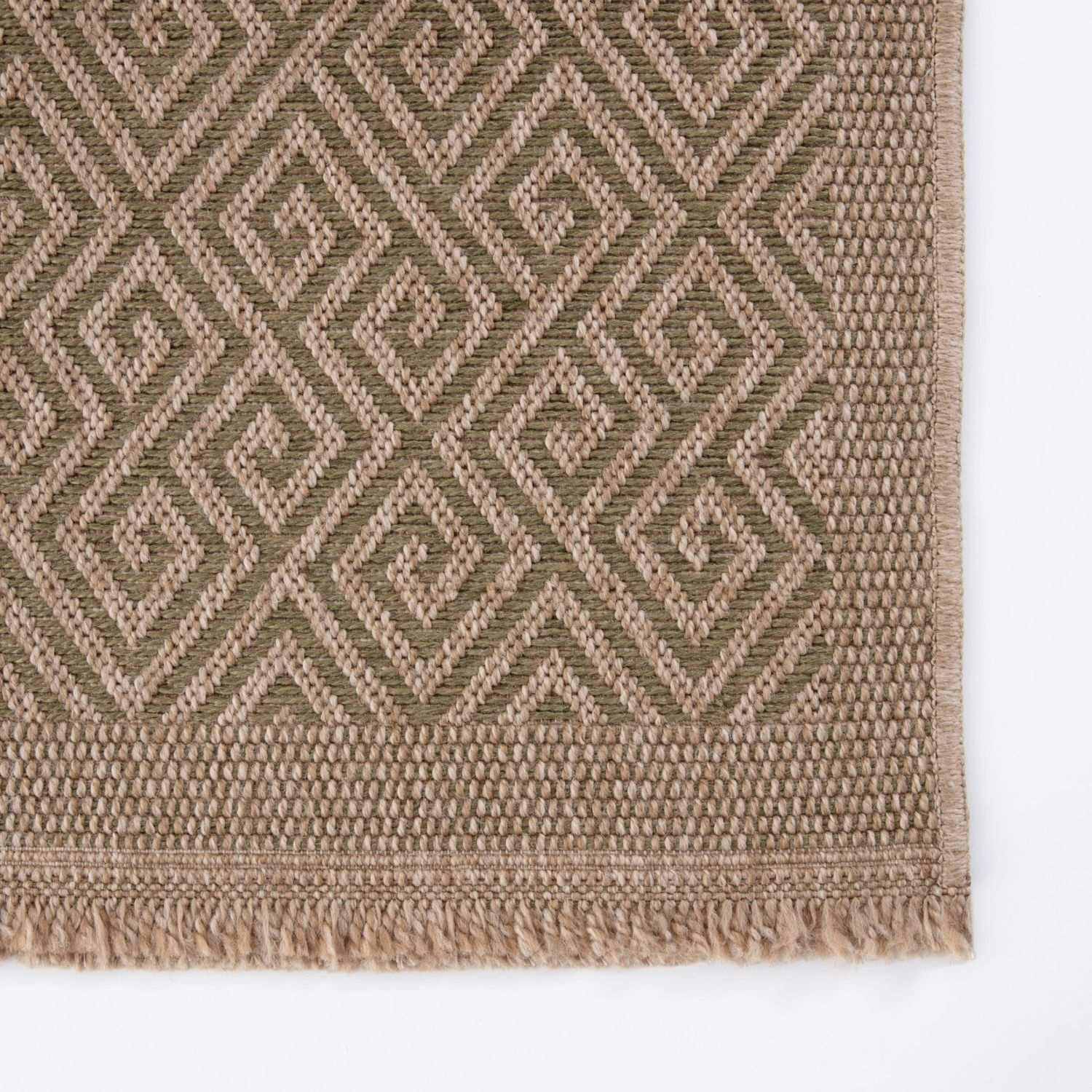 Nature Outdoor Rug | Green Greek Key Flatweave | OEKO-TEX Certified