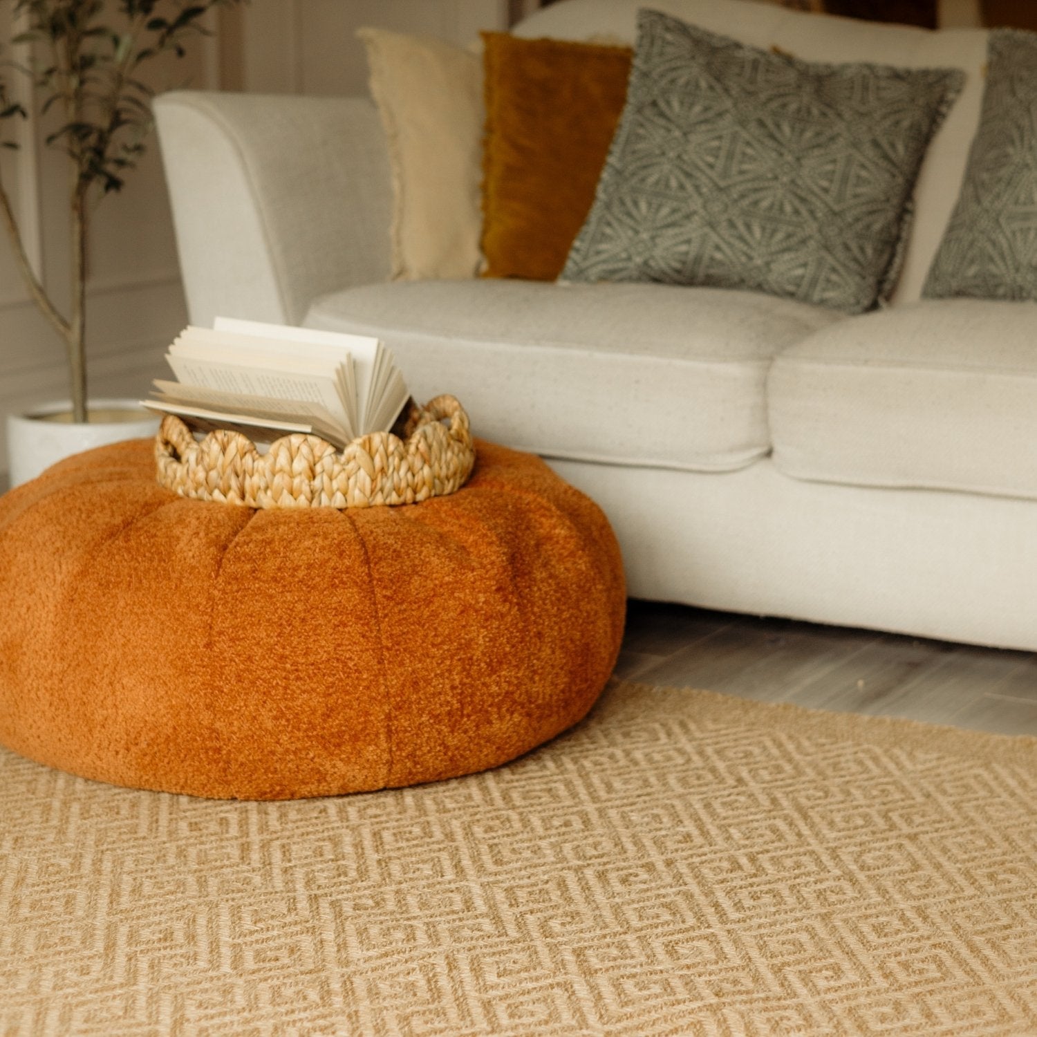 Nature Outdoor Rug | Neutral Greek Key Flatweave | OEKO-TEX Certified