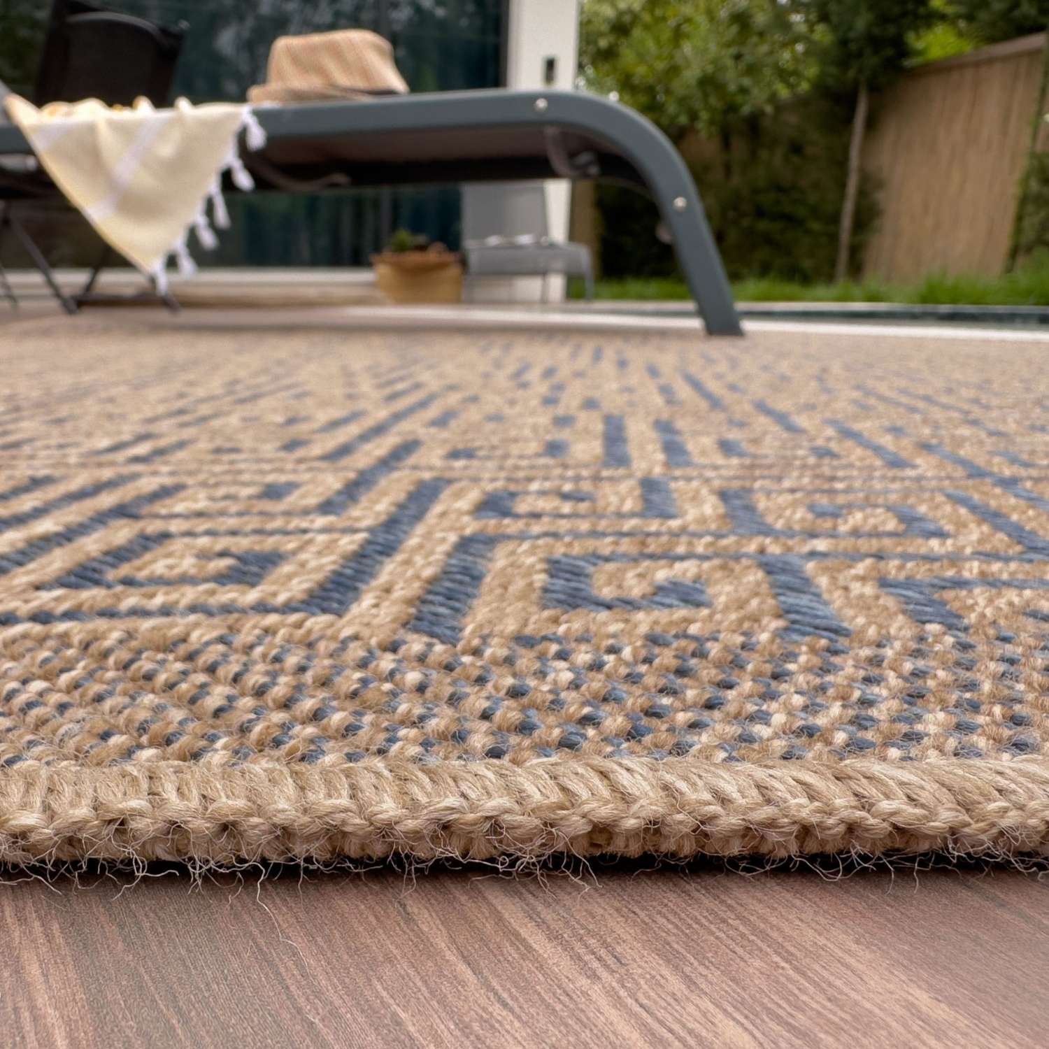 Nature Outdoor Rug | Blue Greek Key Flatweave | OEKO-TEX Certified