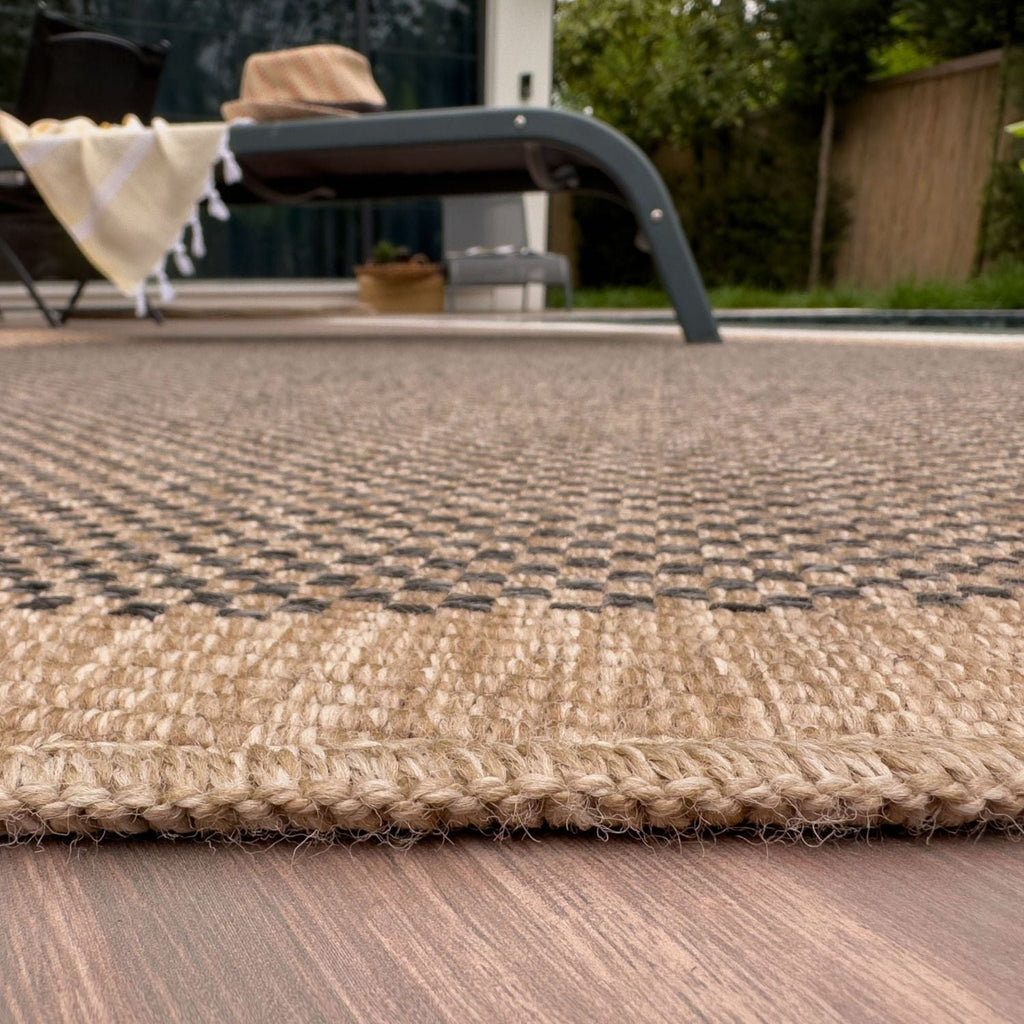 Nature Outdoor Rug | Dark Grey Geometric Flatweave | OEKO-TEX Certified