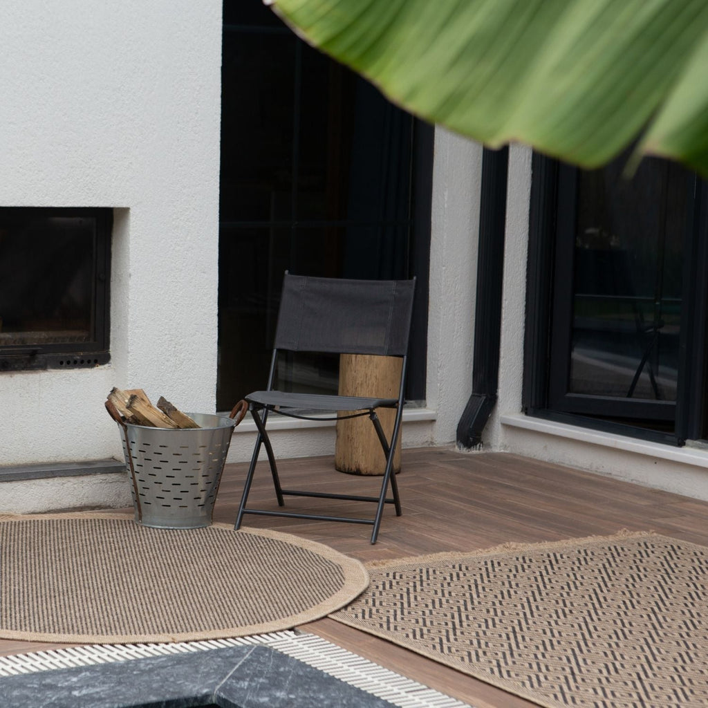 Nature Outdoor Rug | Blue Fringed Geometric Flatweave | OEKO-TEX Certified