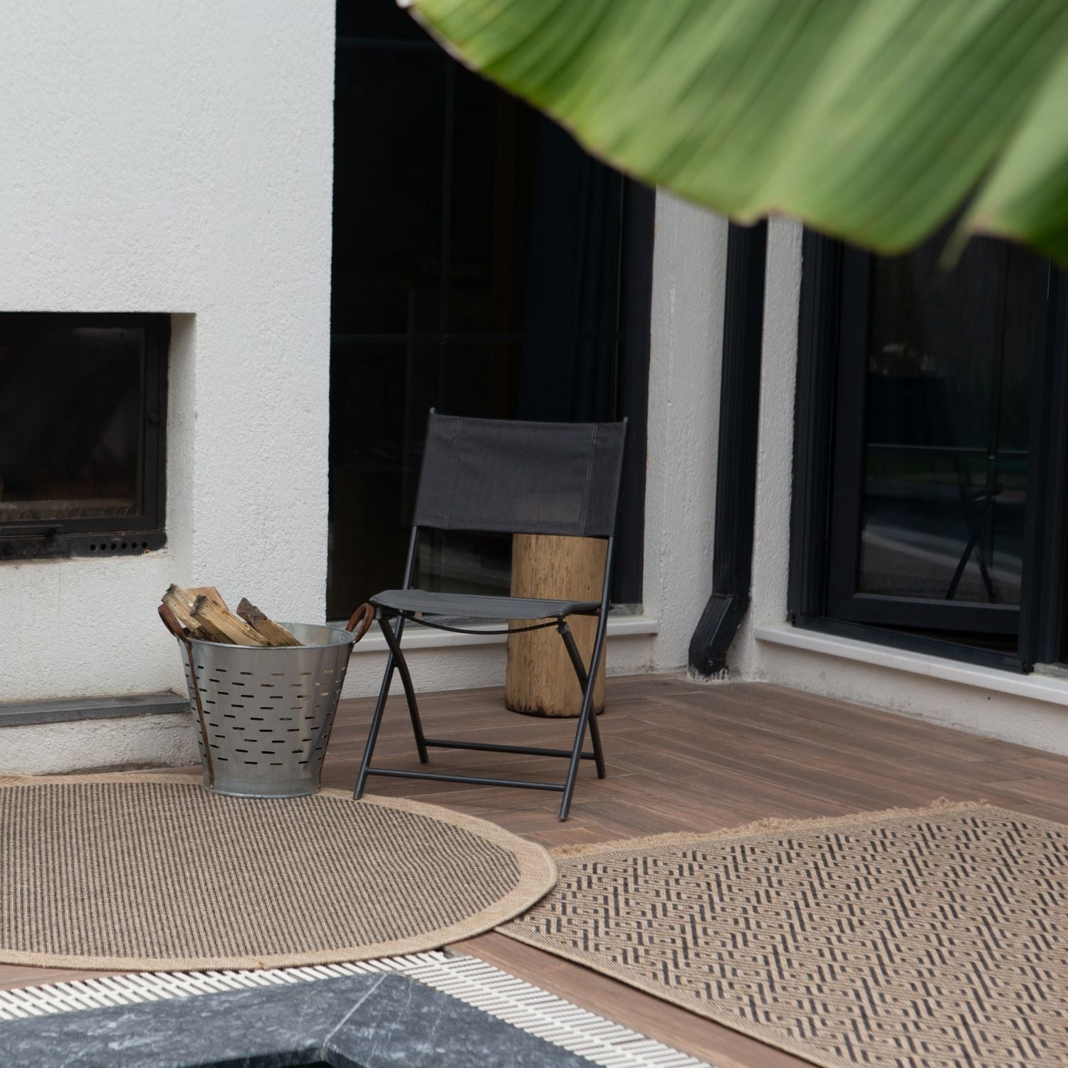Nature Outdoor Rug | Blue Fringed Geometric Flatweave | OEKO-TEX Certified