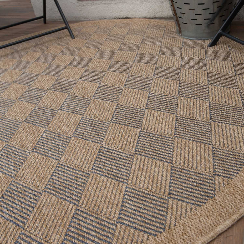 Nature Outdoor Rug | Blue Fringed Geometric Flatweave | OEKO-TEX Certified