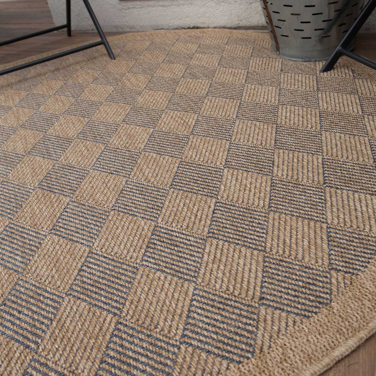 Nature Outdoor Rug | Blue Fringed Geometric Flatweave | OEKO-TEX Certified