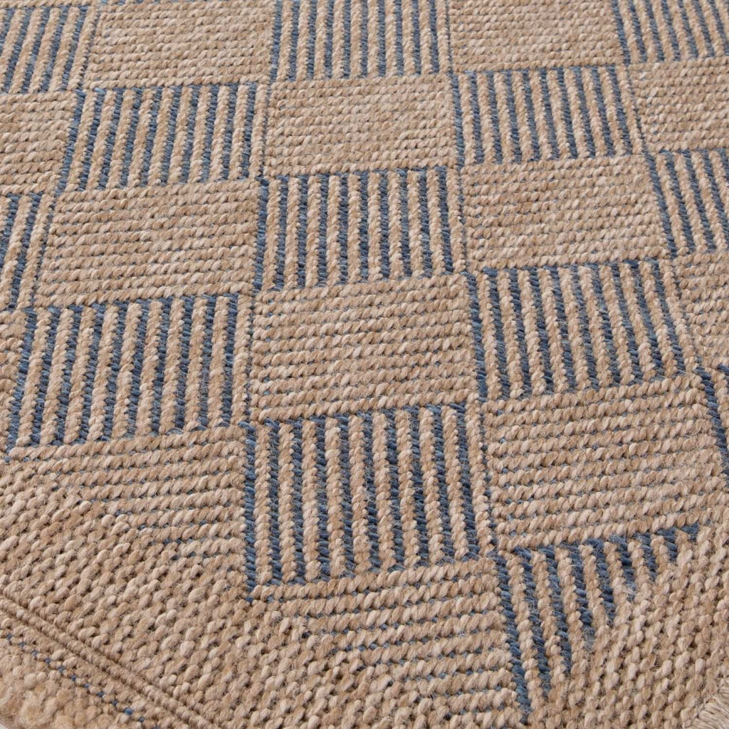 Nature Outdoor Rug | Blue Fringed Geometric Flatweave | OEKO-TEX Certified
