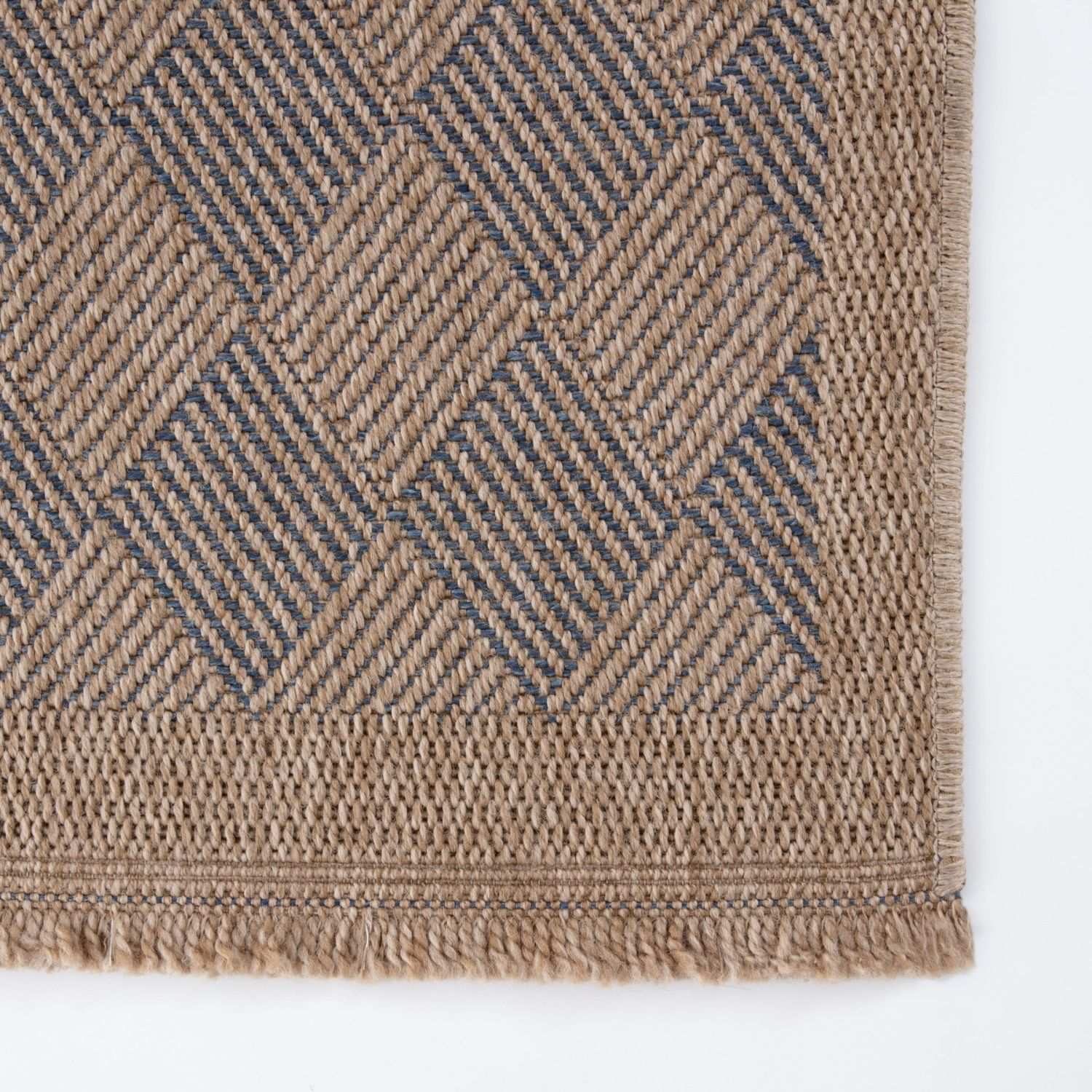 Nature Outdoor Rug | Blue Fringed Geometric Flatweave | OEKO-TEX Certified