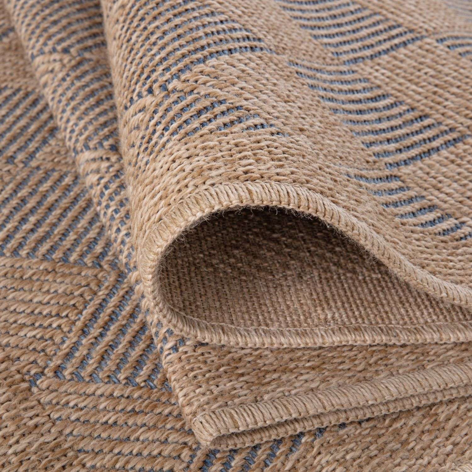 Nature Outdoor Rug | Blue Fringed Geometric Flatweave | OEKO-TEX Certified