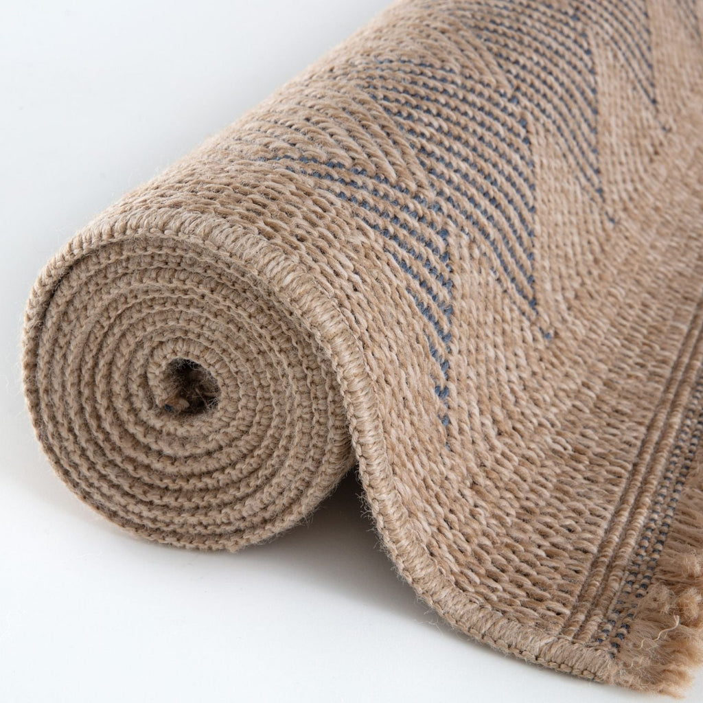 Nature Outdoor Rug | Blue Fringed Geometric Flatweave | OEKO-TEX Certified
