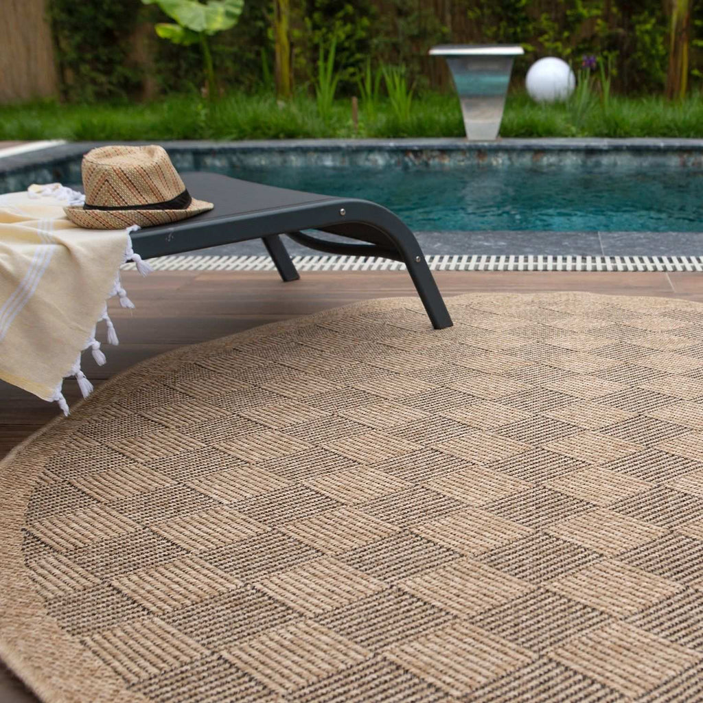 Nature Outdoor Rug | Dark Grey Fringed Geometric Flatweave | OEKO-TEX Certified