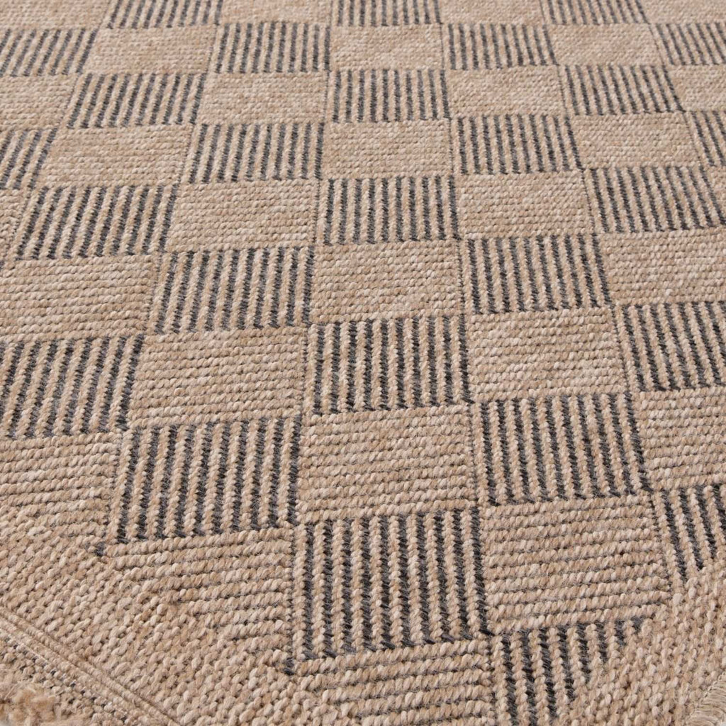 Nature Outdoor Rug | Dark Grey Fringed Geometric Flatweave | OEKO-TEX Certified