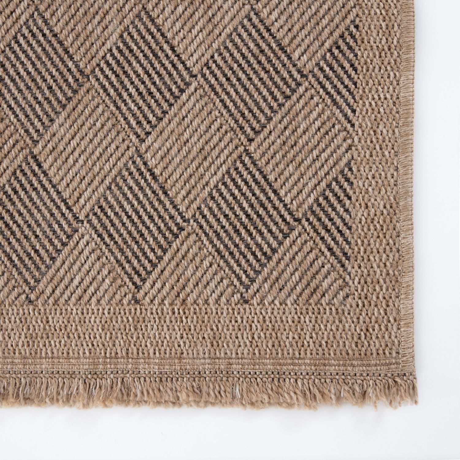 Nature Outdoor Rug | Dark Grey Fringed Geometric Flatweave | OEKO-TEX Certified