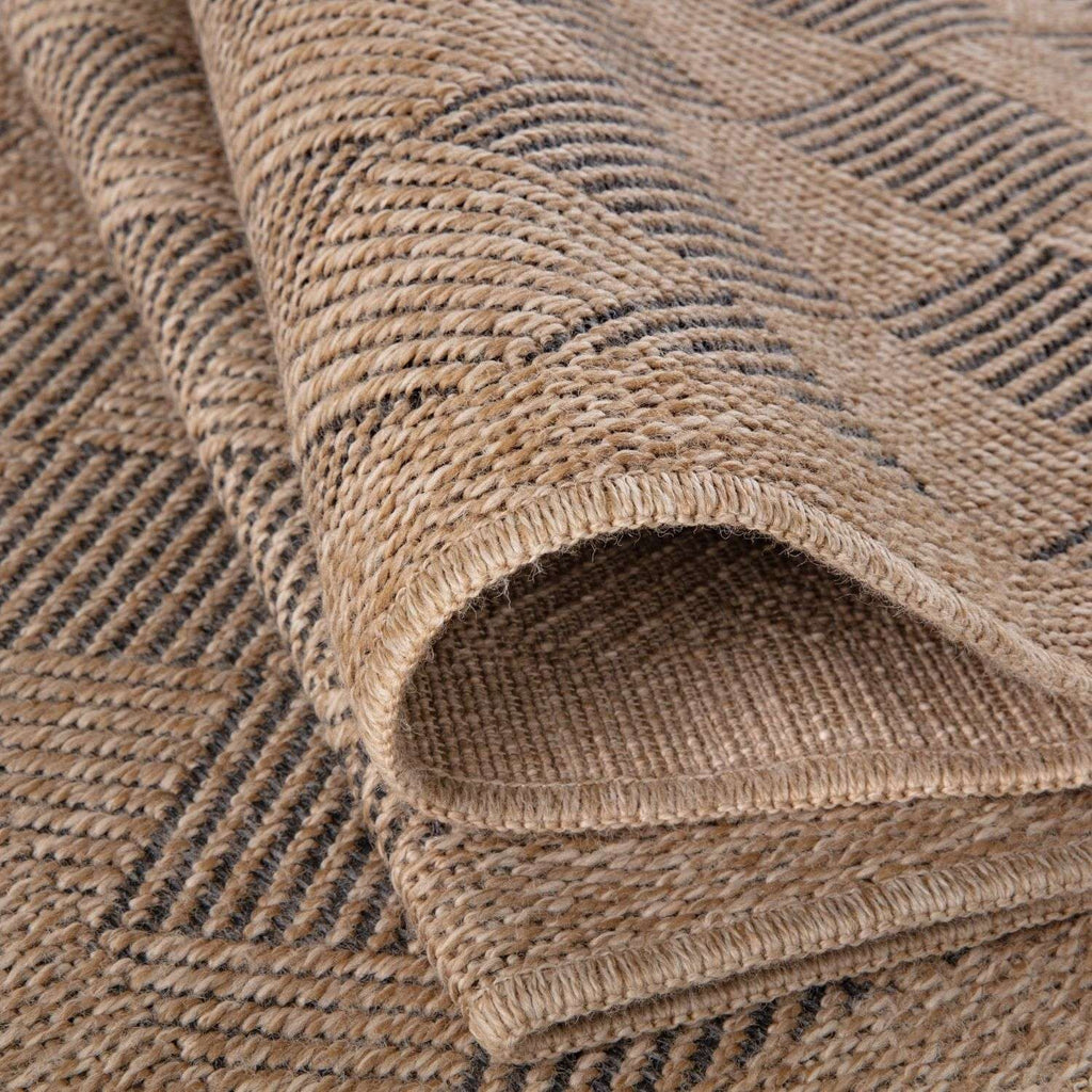 Nature Outdoor Rug | Dark Grey Fringed Geometric Flatweave | OEKO-TEX Certified