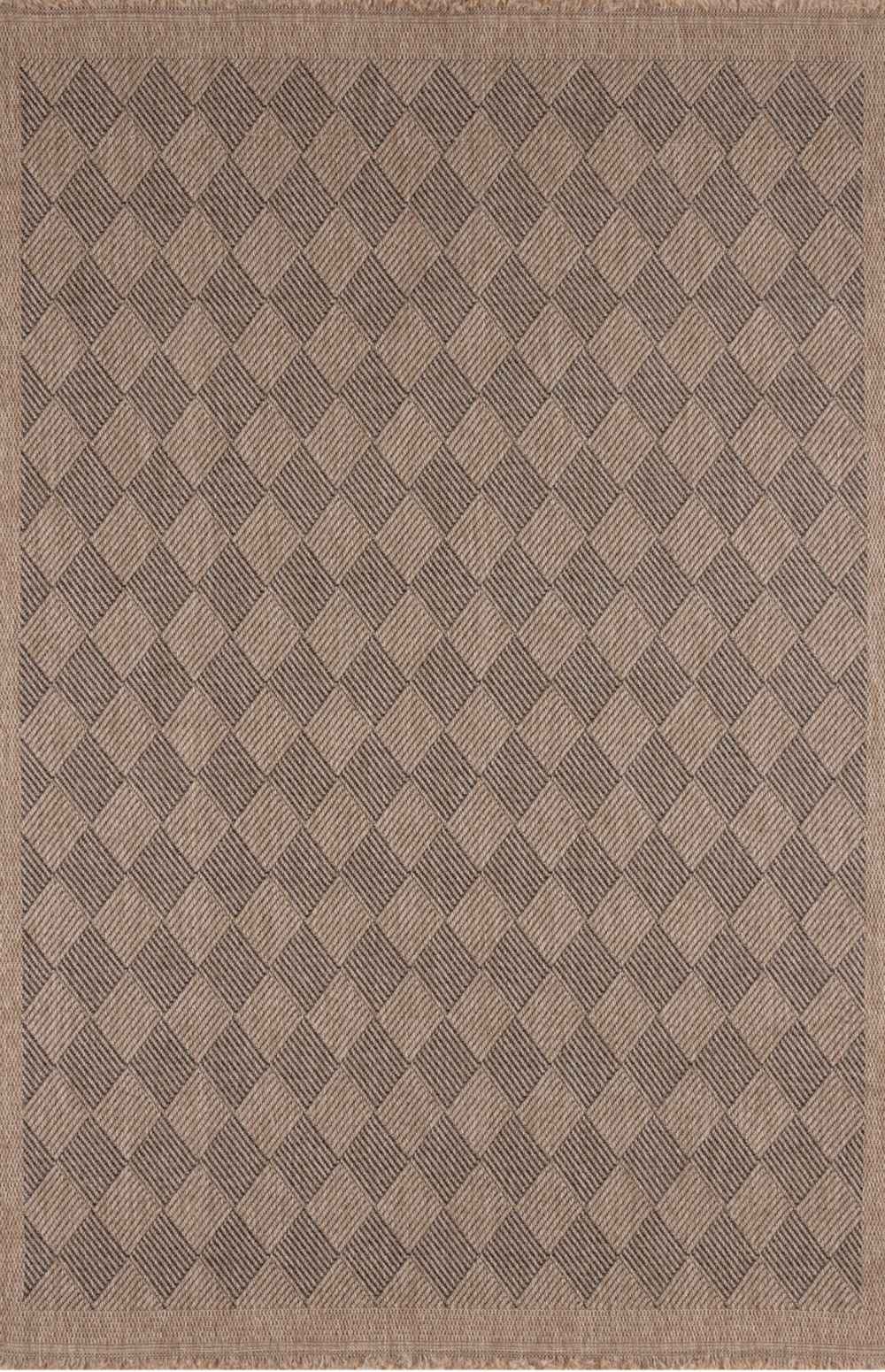 Nature Outdoor Rug in dark grey fringed geometric OEKO-TEX certified flatweave