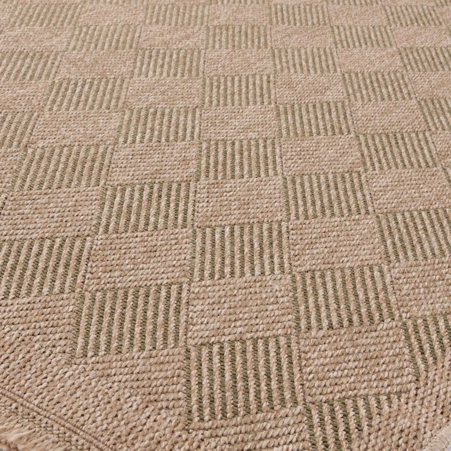 Nature Outdoor Rug | Green Fringed Geometric Flatweave | OEKO-TEX Certified