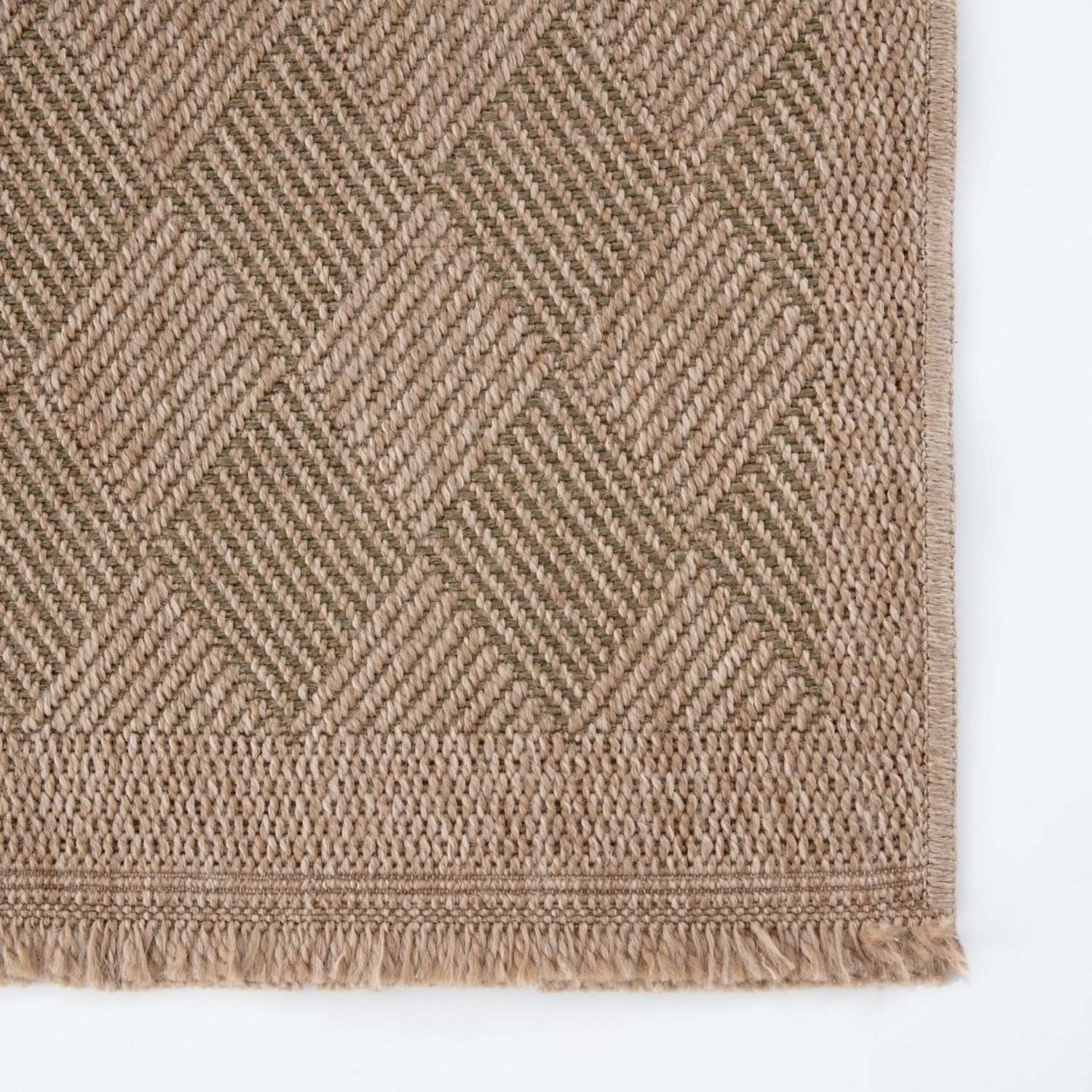 Nature Outdoor Rug | Green Fringed Geometric Flatweave | OEKO-TEX Certified