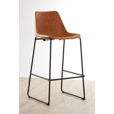 Dalston Bar Chair | Camel Leather Effect Bar Chair with Black Finish Legs