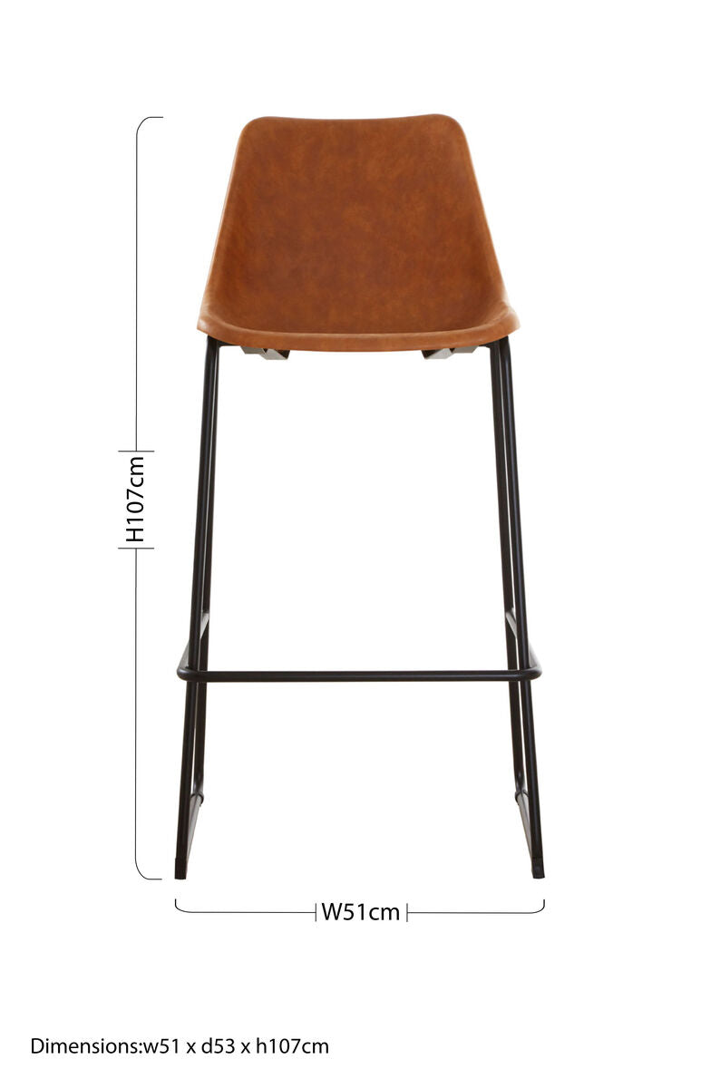 Dalston Bar Chair | Camel Leather Effect Bar Chair with Black Finish Legs