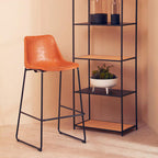 Dalston Bar Chair | Camel Leather Effect Bar Chair with Black Finish Legs