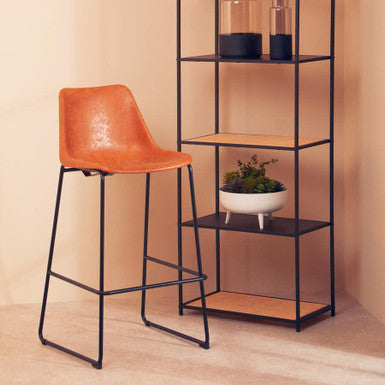 Dalston Bar Chair | Camel Leather Effect Bar Chair with Black Finish Legs