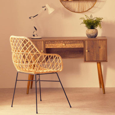 Java Armchair | Natural Rattan Chair with Lattice Design