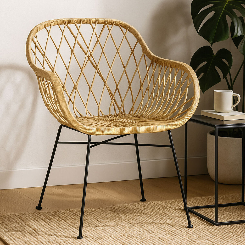 Java Armchair | Natural Rattan Chair with Lattice Design