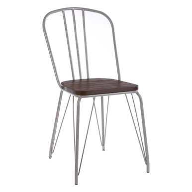 District Dining Chair | Dark Elm Wood and Grey Finish Metal Dining Chair