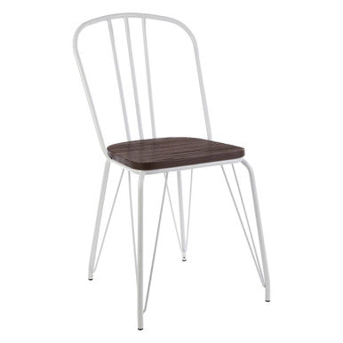 District Dining Chair | Dark Elm Wood and White Finish Metal Dining Chair