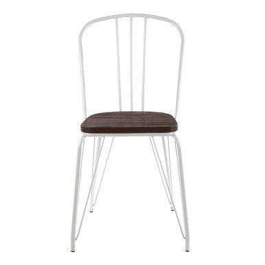 District Dining Chair | Dark Elm Wood and White Finish Metal Dining Chair