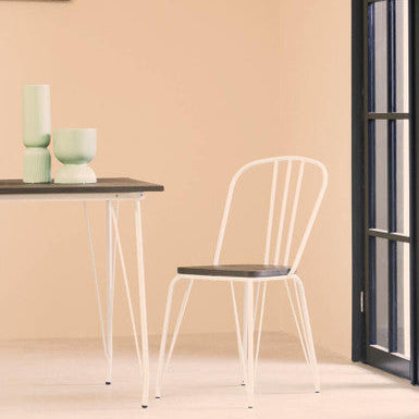 District Dining Chair | Dark Elm Wood and White Finish Metal Dining Chair