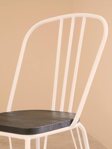 District Dining Chair | Dark Elm Wood and White Finish Metal Dining Chair