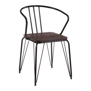 District Dining Armchair | Dark Elm Wood and Black Metal Dining Chair