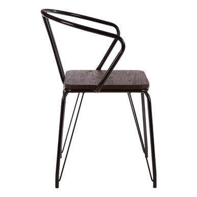 District Dining Armchair | Dark Elm Wood and Black Metal Dining Chair