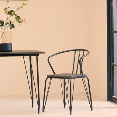 District Dining Armchair | Dark Elm Wood and Black Metal Dining Chair
