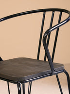 District Dining Armchair | Dark Elm Wood and Black Metal Dining Chair