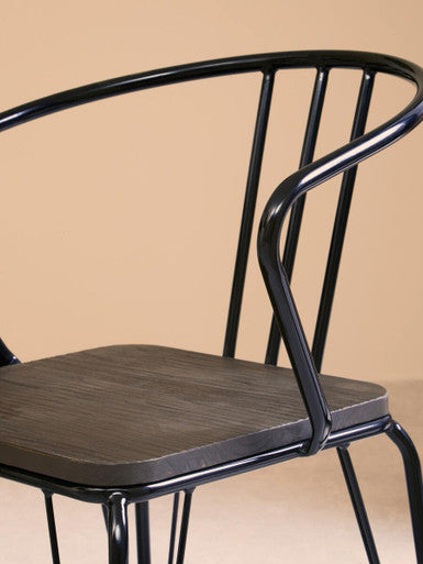District Dining Armchair | Dark Elm Wood and Black Metal Dining Chair
