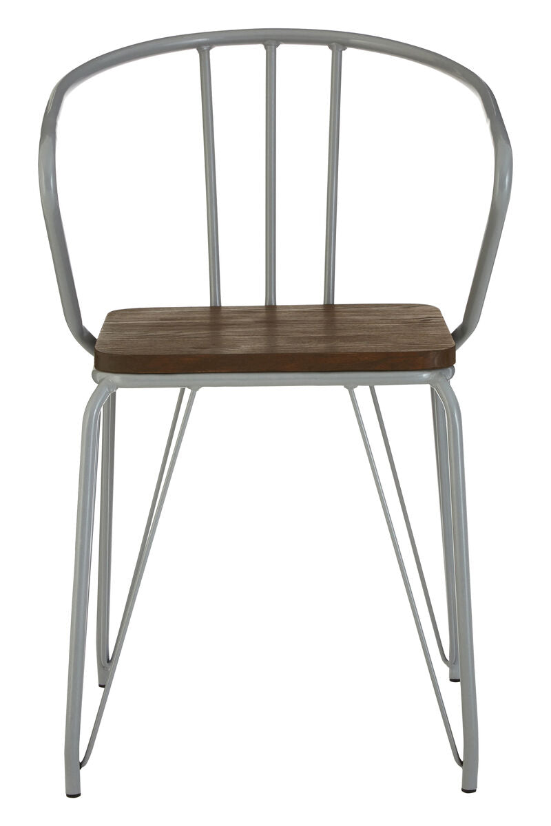 District Dining Armchair | Dark Elm Wood and Grey Metal Dining Chair
